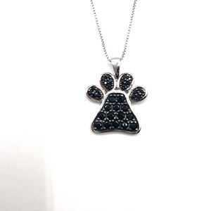 Black Spinel Rhodium over Sterling Silver Paw Pendant Necklace